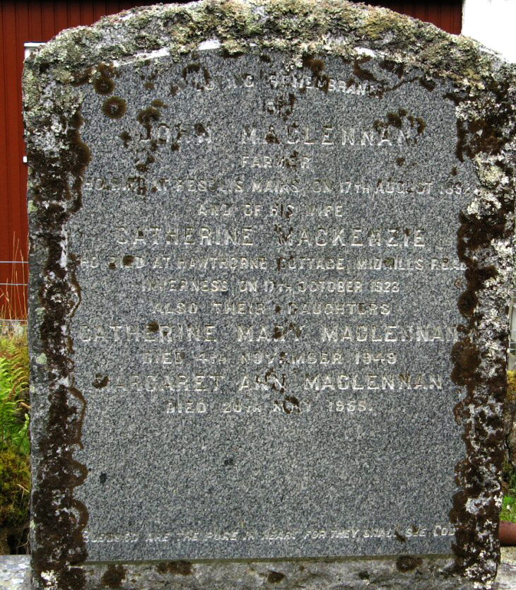 Photo of headstones/John McLennan of Resolis d1892 hdstn Garve Old